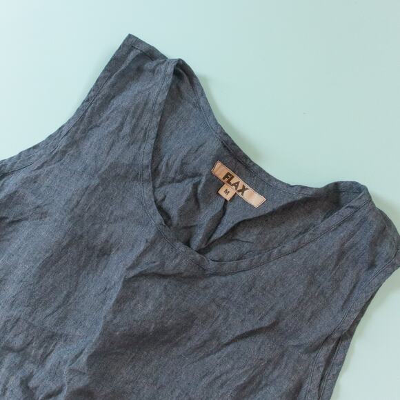 Flax Blue 100% Linen Sleeveless Loose Fit Tank Top Size Medium - Picture 2 of 7